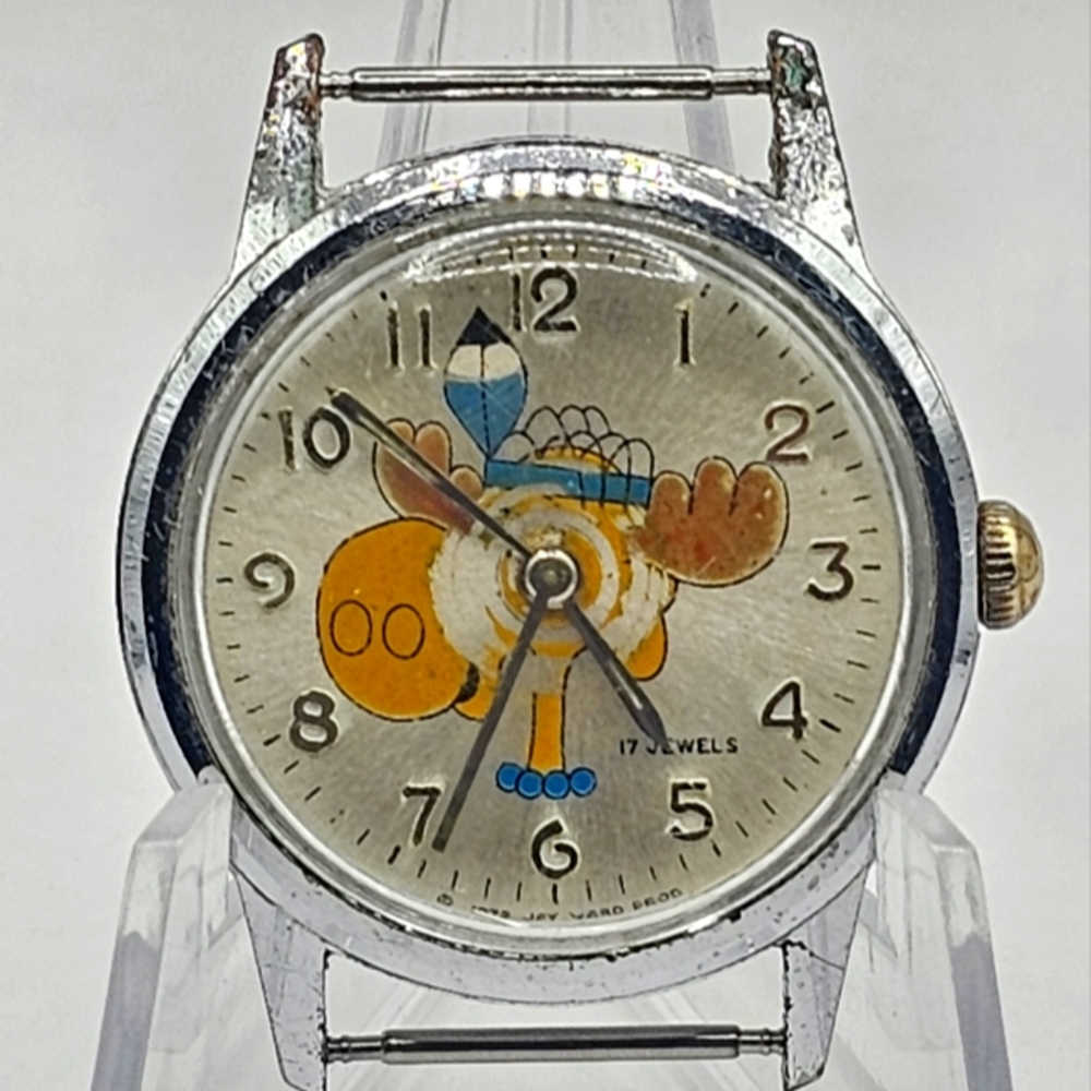 Helbros Jay Ward BullWinkle Indian Chief 17 Jewel Wristwatch Working